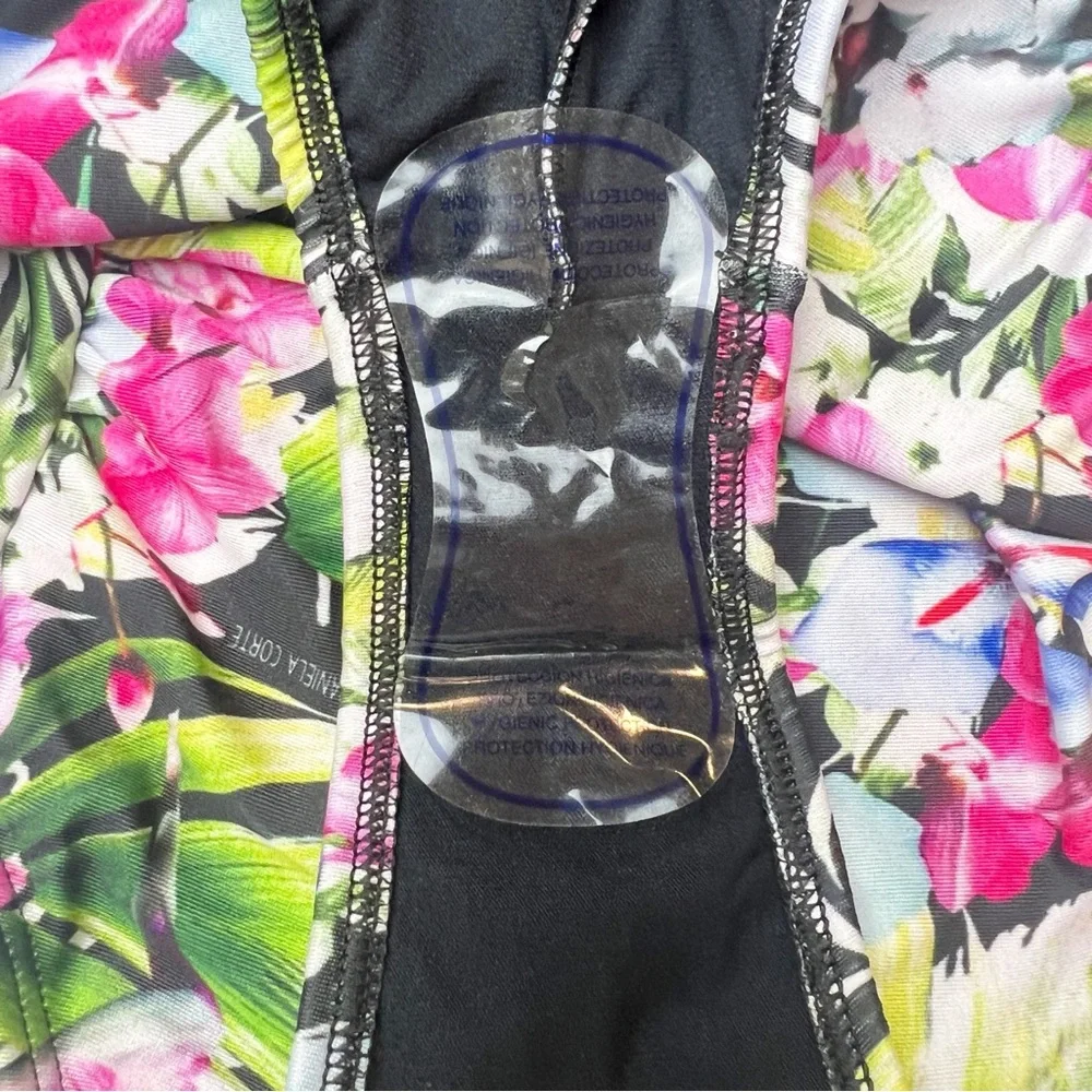 •DANIELA CORTE• Floral One‎ Piece Ruched Strapless Cheeky Swimsuit Size XS